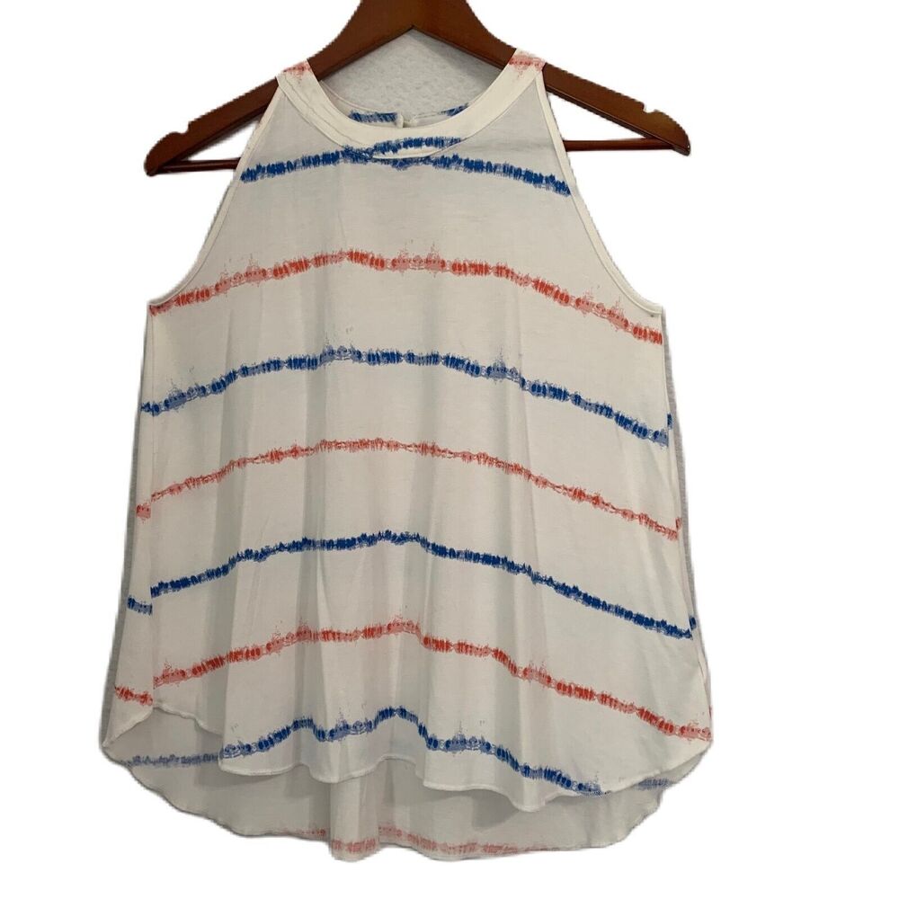 Old Navy Top Women L Red White Blue Halter HiLo Patriotic Tie Dye Comfy Nautical